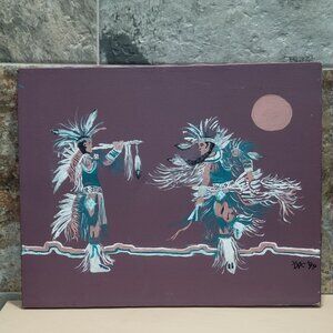 Vintage Native American Eagle Dance Canvas Painting 1994 Signed